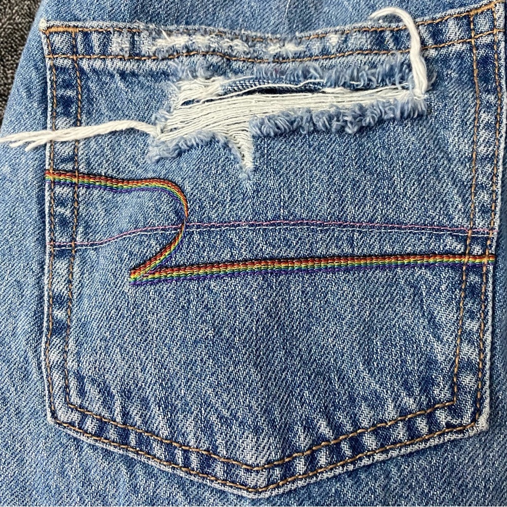 American Eagle Outfitters Distressed Jeans with colorful accents Wide Leg Size 6 - Picture 10 of 13